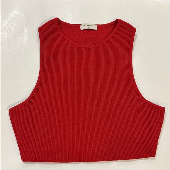 Babaton Sculpt Knit Racer Cropped Tank Ribbed Scarlet Red XL - Picture 4 of 11
